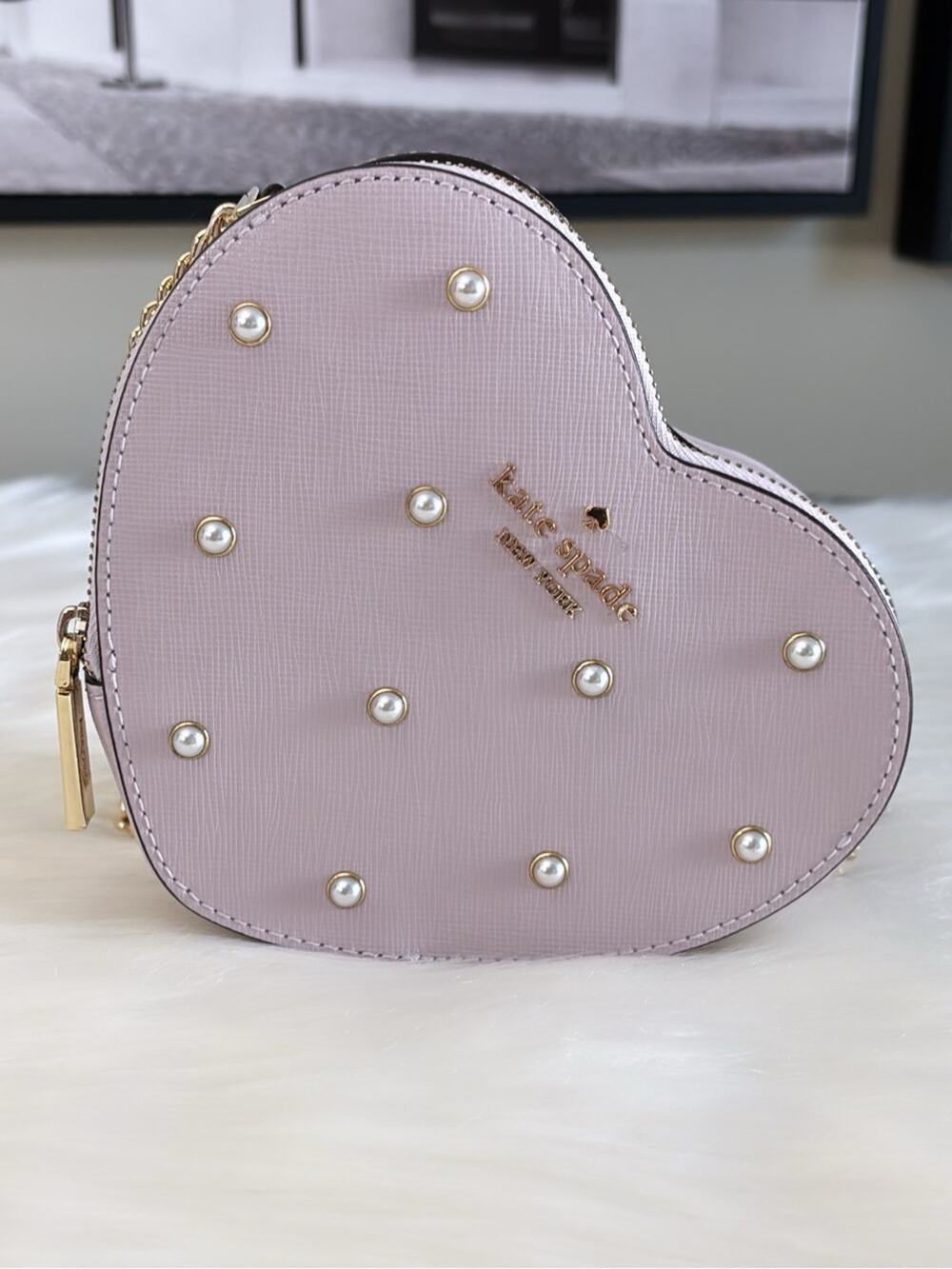 kate spade Heart Mini Crossbody in  Lilac with Pearl Studs